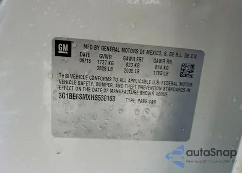 2017 Chevrolet Cruze Lt from USA, damaged, VIN 3G1BE6SMXHS530163